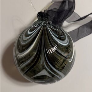 Kitras. Art Glass Feather Ball Ornament. Hand Blown. 4” diameter. Made in Canada